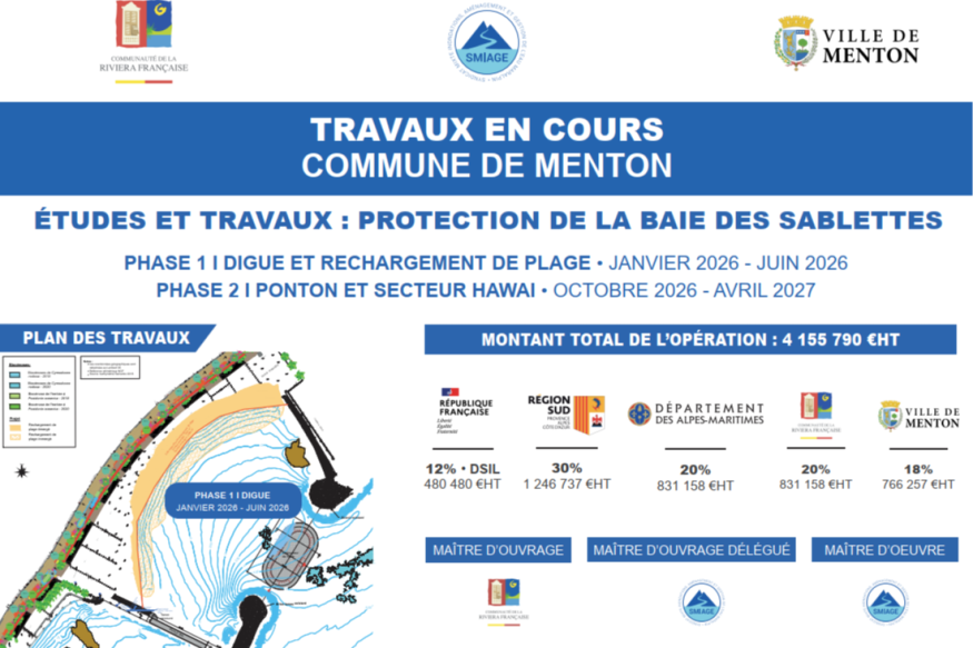 Menton : les travaux de protection du littoral reprennent aux Sablettes à partir du 19 octobre 2026